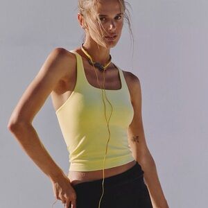 NWT Free People Go To Smooth Square Neck Cami Yellow Washed Sour Citrus Tank Top